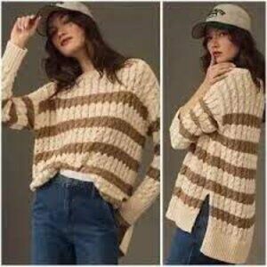 Anthropologie Pilcro Cable Knit Longline Tunic Sweater Recycled Cotton Blend XL